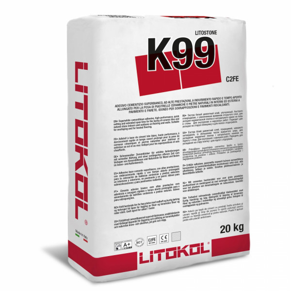 Клей цементний Litokol Litostone K99 швидкого схоплення та висихання, 20 кг (K990020), Білий