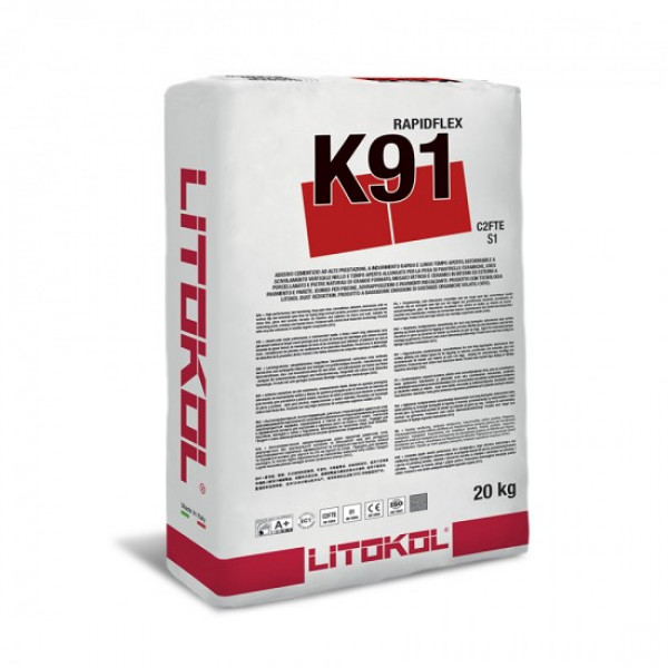 Клей цементний для всіх типів плитки Litokol RAPIDFLEX K91 (K91B0020) Білий